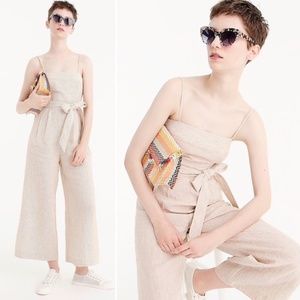 JCrew Tan Striped Linen Jumpsuit